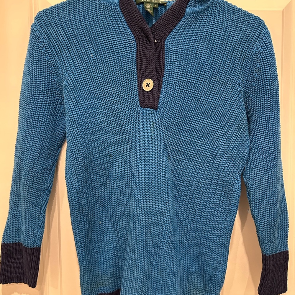 Ralph Lauren Blue Zip Up Sweater with Ribbed Knit